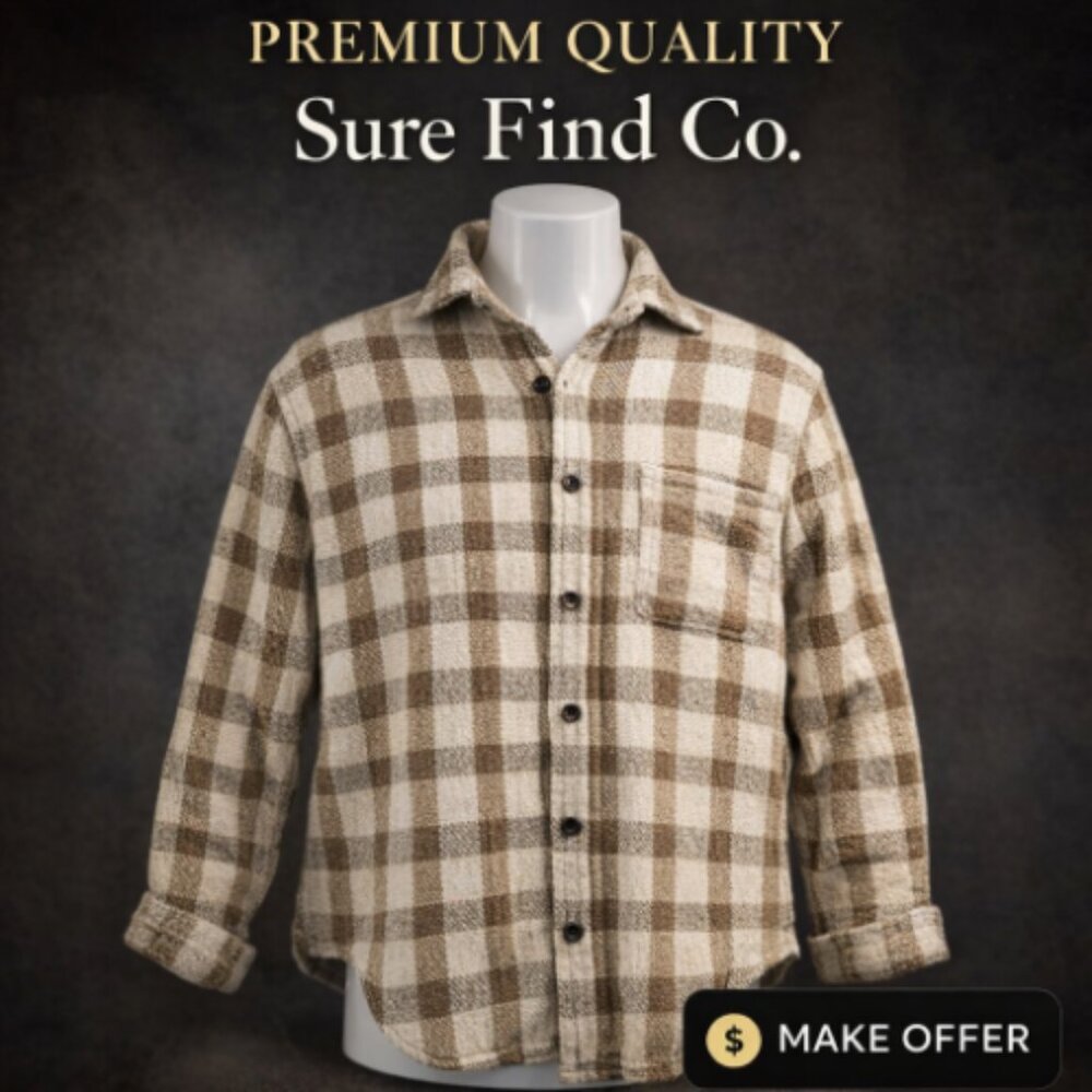 American Outpost  Womens L Tan Brown Plaid Flannel Long Sleeve Button-Up Shirt